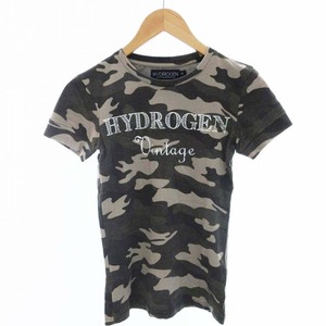 ハイドロゲン HYDROGEN Tシャツ カットソー 半袖 ロゴ クルーネック カモフラ 迷彩柄 XS カーキ ベージュ /ZS メンズ