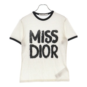 Christian Dior クリスチャンディオール Miss Dior Graffiti コットン & リネン ジャージー Tシャツ ホワイト 453T40A4554 レディース