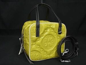 1円 ■美品■ TORY BURCH トリーバーチ エナメル×レザー 2WAY ハンドバッグ ショルダーバッグ 斜め掛け イエロー系×ブラック系 FC9654