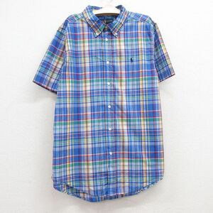 古着 ラルフローレン 半袖 ブランド シャツ キッズ ボーイズ 子供服 ワンポイントロゴ コットン ボタンダウン 青他 ブルー チェック 24