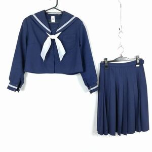 1円 セーラー服 スカート スカーフ 上下3点セット 冬物 グレー1本線 女子 学生服 鹿児島吉野東中学 制服 中古 ランク:C NA4464