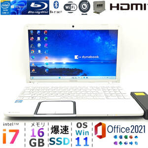 最強i7【メモリ16GB+爆速SSD/Core i7-3.40GHz】Windows11/Office2021/ONKYO製スピーカー/Blu-ray/Bluetooth/Wi-Fi/人気東芝ノートパソコン