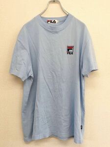 【レア】　90s　FILA　フィラ　刺繍ワンポイント　半袖Tシャツ　メンズ　Mサイズ　水色　レトロ　ヴィンテージ　古着