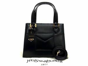 ■新品同様■ YVESSAINTLAURENT イヴサンローラン ヴィンテージ レザー 2WAY ハンドバッグ ショルダー 斜め掛け ブラック系 AV4866