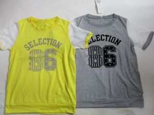 SE694【TOPVALU】新品　デコ　プリント　半袖Tシャツ　２枚　女児　淡黒・黄　140