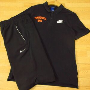 ◎NIKE ナイキ 拓殖大学 M 上下セット◆ジャージ 半袖 ポロシャツ&ハーフパンツ DRI-FIT ユニフォーム◆メンズ 黒◆B4448