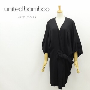 ◆united bamboo ユナイテッドバンブー リボン タック 七分袖 カシュクール 変形 コート 黒 ブラック 4