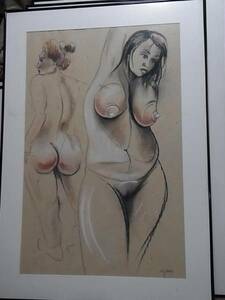 D 1000 X 700mm 大きな 裸婦画 エストニア アーティスト作 パステル画 本物