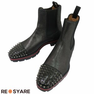 極美品 クリスチャンルブタン Melon Spikes Flat Black Calf スタッズ レザー サイドゴア ブーツ シューズ 45795