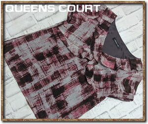 ☆QUEENS COURT　クイーンズコート　裏地付きプリントシフォンブラウス☆