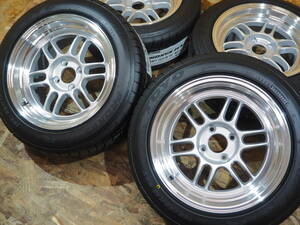 ★深リム★195/50R15 8J+25 4H100 新品 人気 ハイグリップ TOYO R1R 1台分 FIT SWIFT サクシード プロボックス ヤリス カスタム シルバー