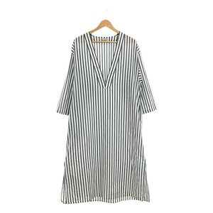 MexiPa / メキパ | 2022SS | Supima Stripe Mexican Maxi Dress / コットン スリット ドレス ワンピース | S | ホワイト/グレー系