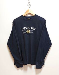 h873gg Timberland ティンバーランド サイズL 長袖Tシャツ ロンT ネイビー メンズ 古着 トルコ製 コットン100% アメカジ カジュアル