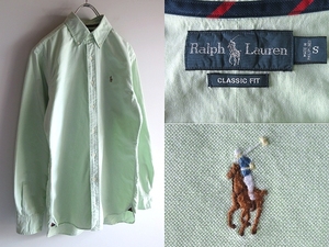 希少 00sビンテージ Ralph Lauren ラルフローレン CLASSIC FIT ポロポニーロゴ刺繍 オックスフォード BDシャツ S 黄緑 RN41381正規 USA企画