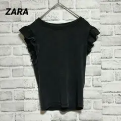 ♡【ZARA】ザラ (M) シャツ ノースリーブ 無地 フリル 可愛い シンプル