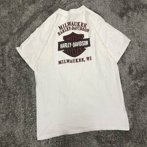 Harley-Davidson ハーレーダビッドソン 半袖Tシャツ サイズXL相当 ホワイト 白 プリントデザイン コットン メンズ トップス 最落無 （X20）