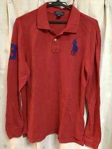 良品【POLO RALPH LAUREN/ポロラルフローレン】長袖ポロシャツ/XL 170cm★レッド★キッズ★男の子★USED