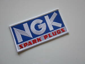 NGK SPARK PLUGS スパークプラグ 長方形 青 ブルー バイク ワッペン/自動車 バイク オートショップ カー用品 整備 作業着 カスタム 155