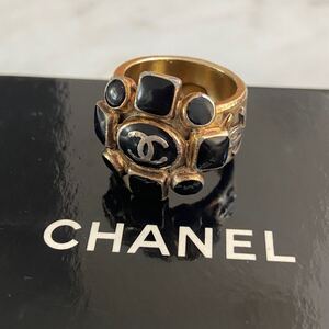 シャネル CHANEL リング 07A 指輪 グリポワ ココマーク ストーン フランス製 レディース グリポア ゴールド/ブラック サイズ14 