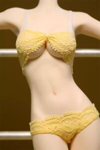 1/6 ドール用 女性 ブラジャー＆パンツセット フィギュア 下着 インナー レース付き イエロー