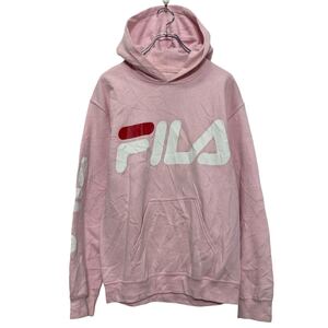 FILA プリント スウェット パーカー フィラ L~ ピンク ロゴ プルオーバー 古着卸 アメリカ仕入 a609-6874