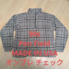 90s Pen Field オンブレ チェック ハーフジップ シャツ SizeL