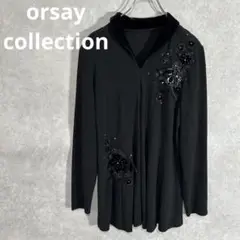 orsay collection 花飾り長袖ブラウス　ブラック　スパンコール美品