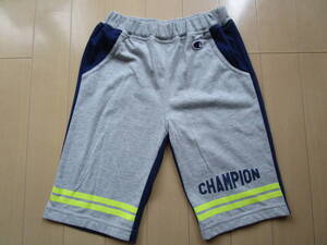 *130*Champion/チャンピオン イエローライン スエット ハーフパンツ♪グレー×紺