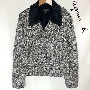 agnes b. アニエスベー TAX2 VESTE レオパード ライダース ジャケット裏ボア ブルゾン レディース 38 M