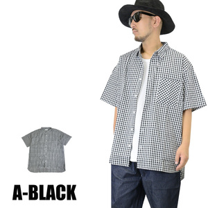 チェック柄 ビックシルエット半袖シャツ 半袖シャツ 45383 メンズ メンズシャツ 新品 A-BLACK L