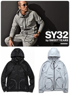 新品　SY32 by SWEET YEARS　ACTIVE SWEAT ZIP HOODIE 高機能アクティブ スウェット ジップアップパーカー　Sサイズ　カモフラブラック