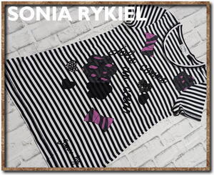 ☆SONIA BY SONIA RYKIEL　ソニアリキエル　飾り付きボーダーカットソーチュニック　白×黒☆