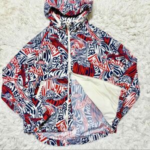 希少L相当 モンクレール MONCLER ナイロンパーカージャケット ロゴ総柄 ウィンドブレーカー 2wayフード ダブルジップアップ ワッペン正規品