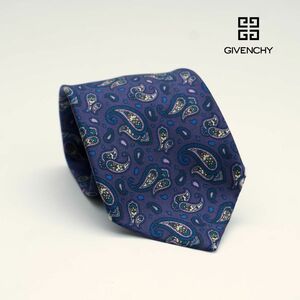 美品 GIVENCHY ジバンシイ ネクタイ 総柄 ペイズリー柄 シルク100% 紺 ネイビー@JG33