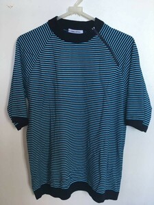 30M2791Tシャツ【INED HOMMES】イネドオム/カットソー/ボーダー/お洒落/丸襟ファスナー/ラグラン/七分袖/白紺青/ホワイトネイビーブルー系F