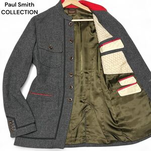 未使用級◎XLサイズ!!ポールスミス【圧巻のデザイン】Paul Smith COLLECTION ノーカラー ウール 中綿 ジャケット コート グレー◎メンズ