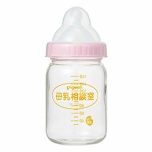 ピジョン 桶谷式直接授乳訓練用 母乳相談室 哺乳びん 160ml 0か月~ 耐熱ガラス製 SSサイズ(丸穴)乳首付 透明 1個 (x 1)