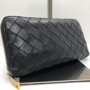 【極美品】ボッテガヴェネタ BOTTEGA VENETA 長財布 ラウンドファスナー ジッピー マキシイントレチャート レザー ビジネス 黒 白タグ