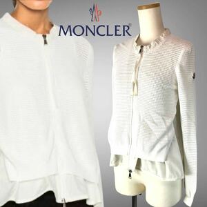 k262 正規品 MONCLER モンクレール ジップアップ ジャケット ニット メッシュ ホワイト XS maglia tricot cardigan ブルゾン アウター