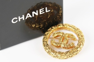 【超美品】CHANEL シャネル ヴィンテージ ココマーク ブローチ 溶岩 93A ゴールド ブランドアクセサリー 小物【LI100】