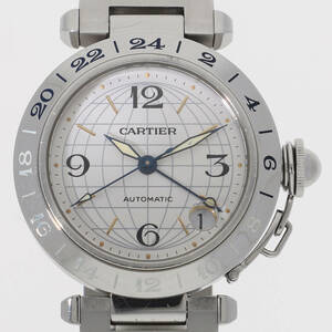 CARTIER カルティエ W31029M7 パシャ GMT シルバーダイヤル SS 自動巻き メンズ 【123074】