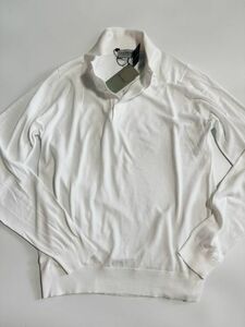 3971】新品4.8万【JOHN SMEDLEY / ジョンスメドレー　M　シーアイランドコットン　ロングスリーブリブ編みポロシャツ】ホワイト