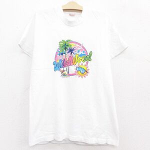 【50%OFF】古着 半袖 ビンテージ Tシャツ キッズ ボーイズ 子供服 80s 太陽 ヤシの木 クルーネック 白 ホワイト 霜降り 22jun01 5OF