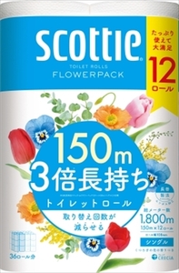 【まとめ買う-HRM21585741-2】スコッティ　フラワーパック　３倍長持ち　１２ロール（シングル） 【日本製紙クレシア】×4個セット
