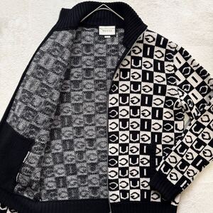 希少!!! 極美品/XLサイズ相当◎GUCCI グッチ【圧倒的王者!!!】ロゴジャガード フルジップ カーディガン ニット セーター 総柄 モノトーン 