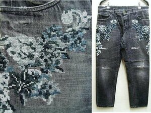 即決[50]DOLCE&GABBANA DENIM 16AW 16CLASSIC バラ 花柄 フラワー 薔薇 刺繍 ブラック デニム G6OLCZ/G8T56 パンツ■804