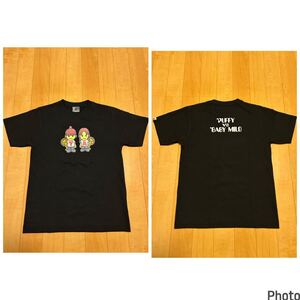 着用少な目.美品★A BATHING APE×PUFFY・パフィー　激希少限定コラボ メンズサイズM ブラックTシャツ 両面BIGプリント BABY MILO Y2K当時