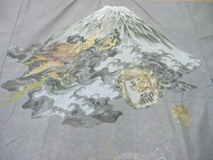 1円 良品 化繊 長襦袢 男性用 和装 和服 浮世絵 龍 富士山 仕覆 高級 渋カッコいい 袖無双 身丈133cm 裄69cm【夢職】★★★