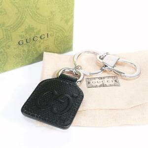 美品 GUCCI GGエンボス レザー キーリング 625607 キーホルダー キーチェーン ブラック 黒 GG レザー グッチ 化粧箱付き