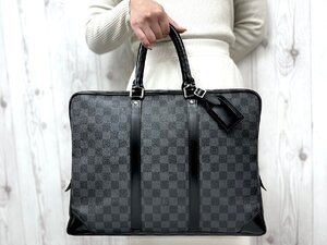 極美品 LOUIS VUITTON ルイヴィトン ダミエグラフィット ポルトドキュマンヴォワヤージュ PDV ビジネス バッグ N41125 黒A4可メンズ 80522Y